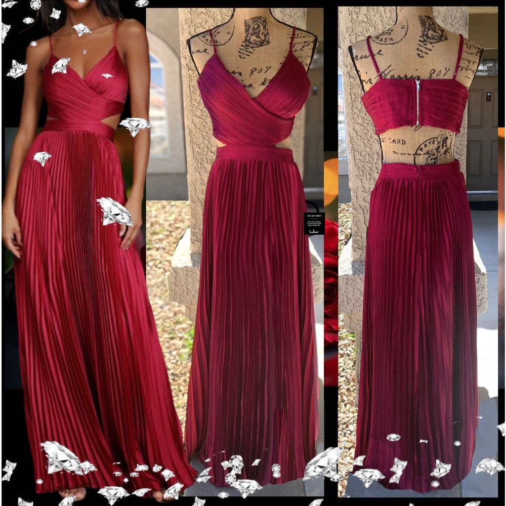 Lulus Women's Pleated Fit-and-Flare Evening Dress in Wine